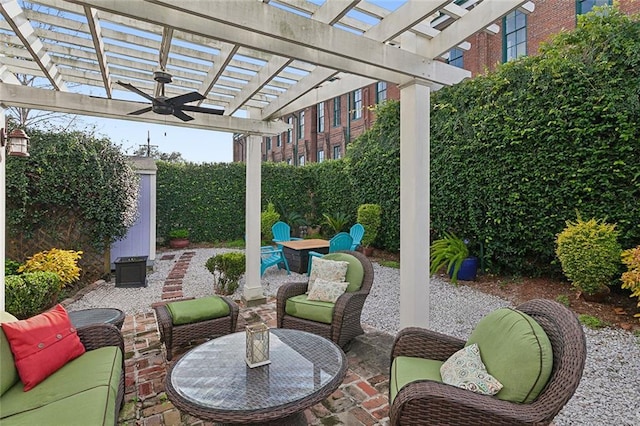 view of patio featuring a pergola and ceiling fan