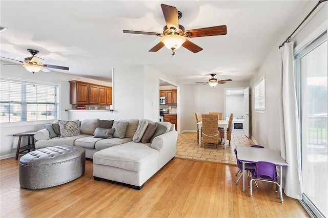 living room featuring light wood-type flooring