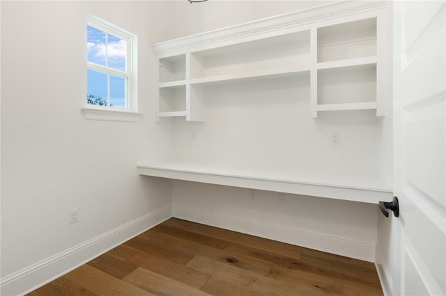 interior space with dark wood-type flooring