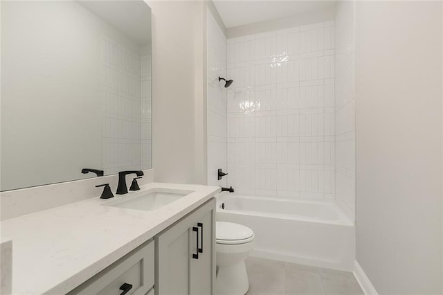 full bathroom featuring tile patterned flooring, vanity, toilet, and shower / tub combination