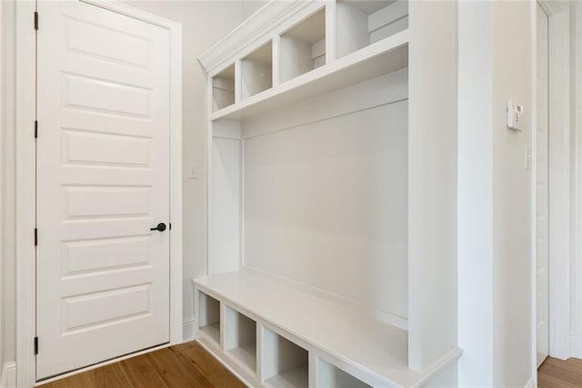 mudroom with wood-type flooring