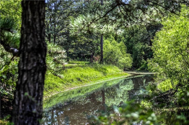 view of landscape with a water view and a view of trees