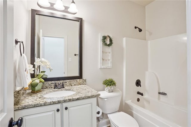 full bathroom featuring vanity, shower / bathtub combination, and toilet