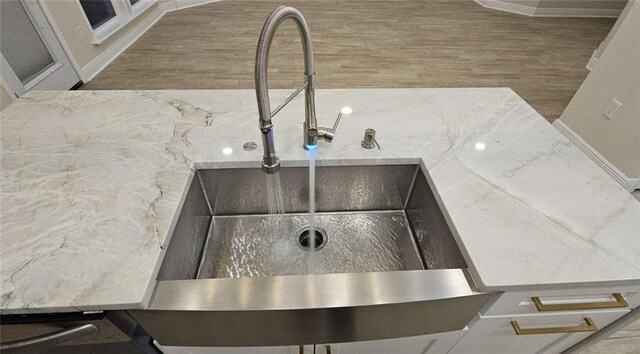 interior details featuring sink and hardwood / wood-style flooring