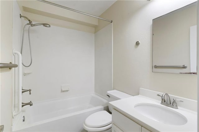 full bathroom with vanity, bathing tub / shower combination, and toilet