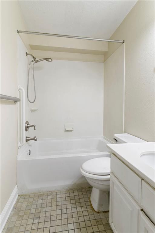 full bathroom featuring shower / bathing tub combination, vanity, toilet, and tile patterned floors