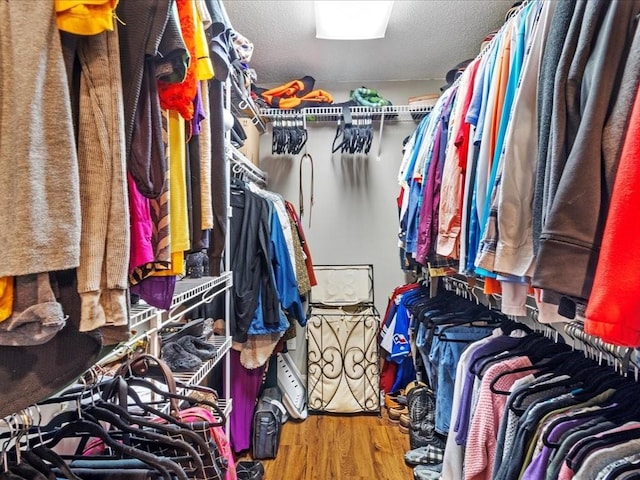 walk in closet with hardwood / wood-style floors