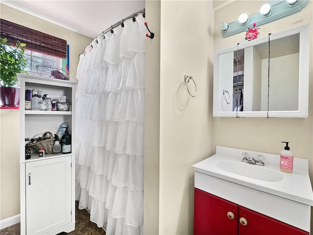 bathroom with vanity and walk in shower