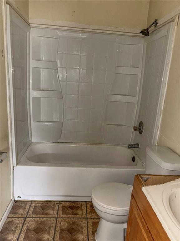 full bathroom featuring vanity,  shower combination, and toilet