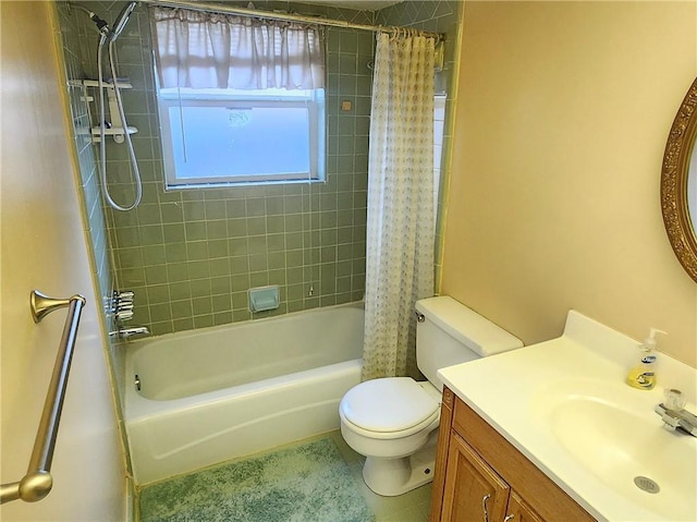 full bathroom featuring vanity, toilet, and shower / bath combo with shower curtain