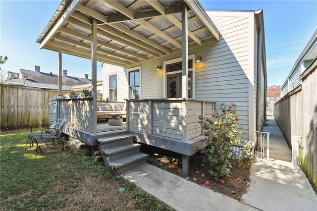 exterior space featuring a wooden deck