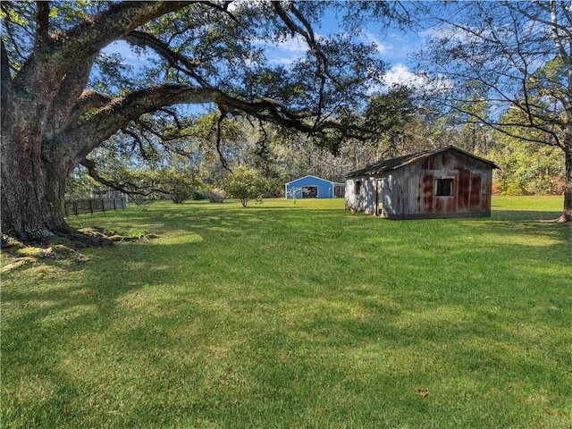 view of yard featuring a shed