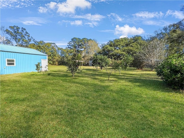 view of yard with an outbuilding