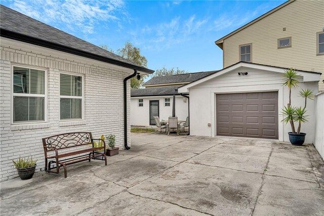 exterior space featuring a garage