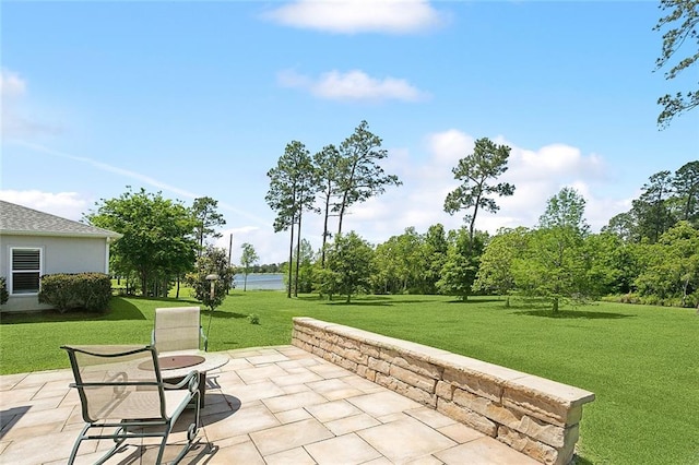 view of patio / terrace featuring a water view