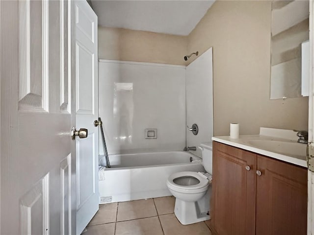 full bathroom with tile patterned floors, toilet, vanity, and bathing tub / shower combination