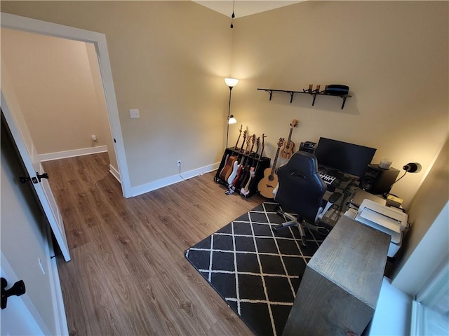 home office featuring hardwood / wood-style flooring