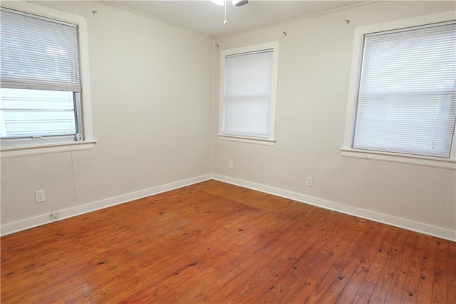 empty room featuring wood-type flooring and crown molding