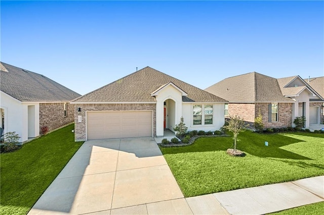 ranch-style house with a front lawn and a garage