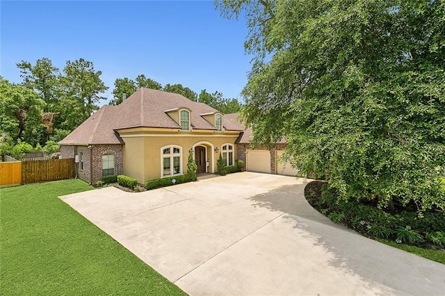 view of front of house with a garage and a front yard