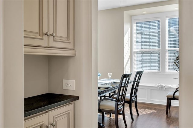 dining area featuring dark wood finished floors and plenty of natural light