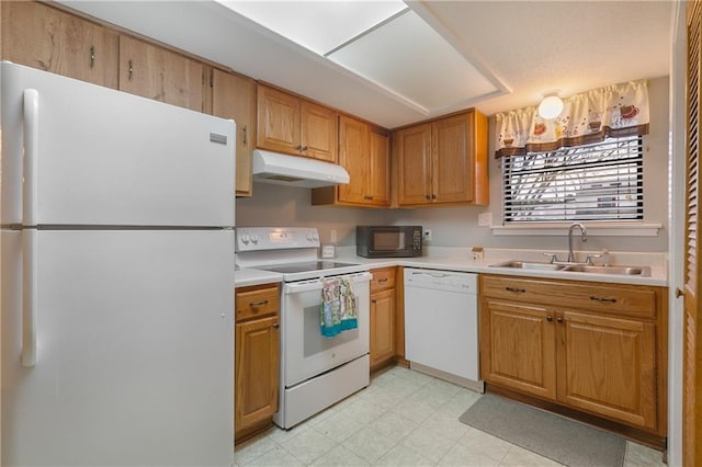 kitchen with white appliances and sink