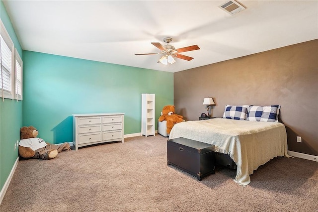 bedroom featuring carpet and ceiling fan