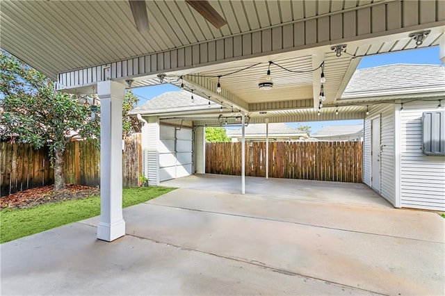 view of patio featuring ceiling fan