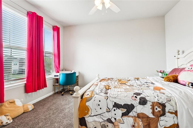 bedroom with carpet flooring and ceiling fan