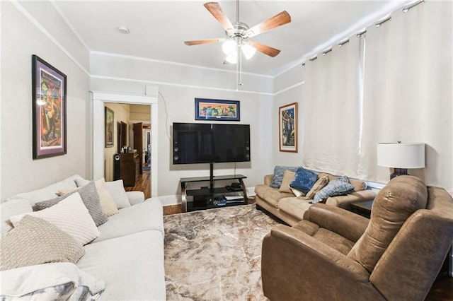 living room featuring ceiling fan