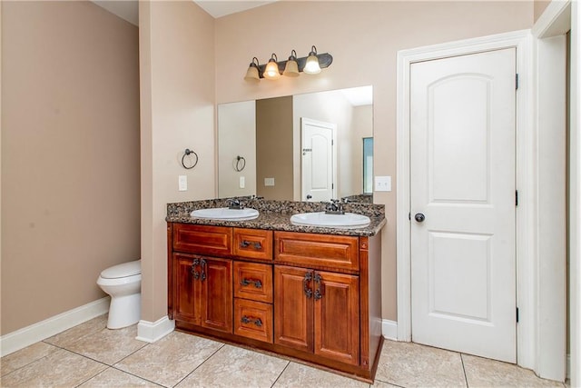 bathroom featuring tile patterned flooring, vanity, and toilet