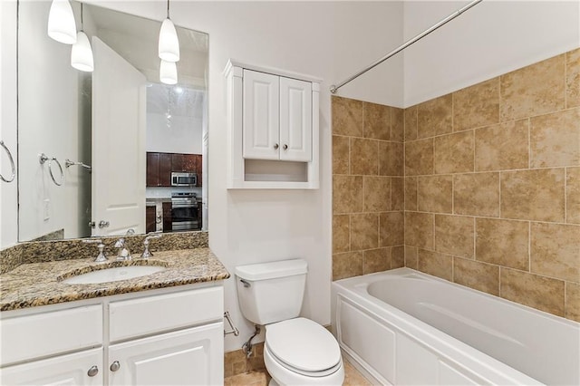 full bathroom featuring shower / bathing tub combination, vanity, and toilet