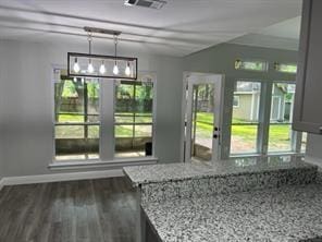 interior space with dark wood-type flooring