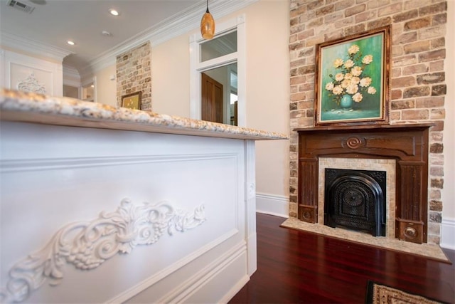 interior space featuring a brick fireplace