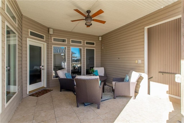 view of patio featuring ceiling fan and an outdoor hangout area