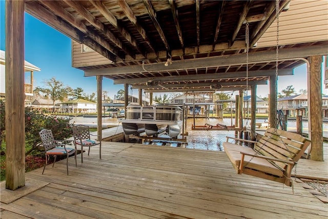 view of dock with a water view