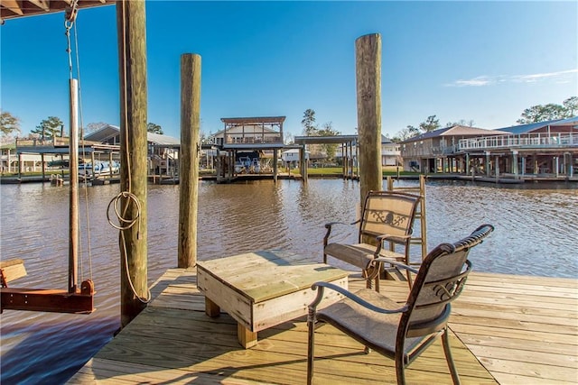 dock area with a water view