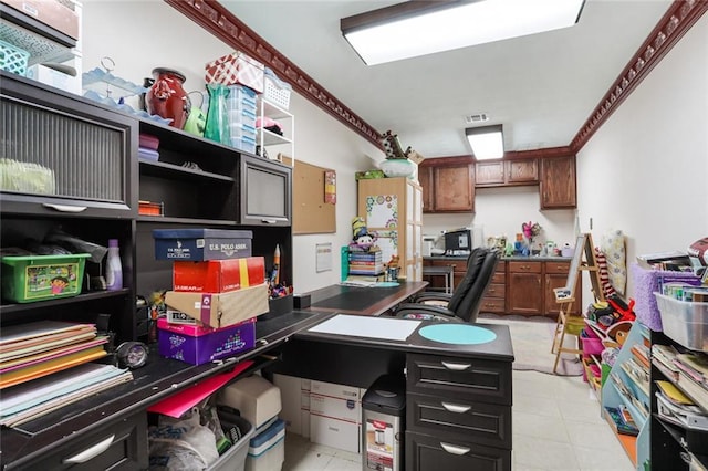 office space with crown molding