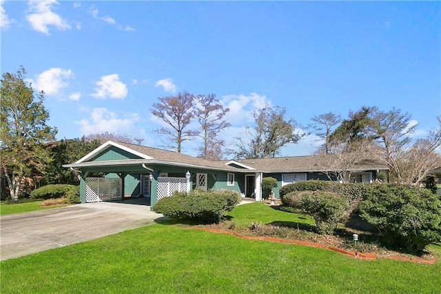 ranch-style house with a front lawn and a carport