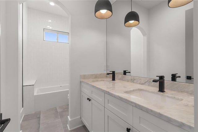 bathroom with vanity and tile patterned floors