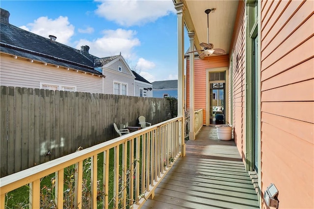 balcony with ceiling fan