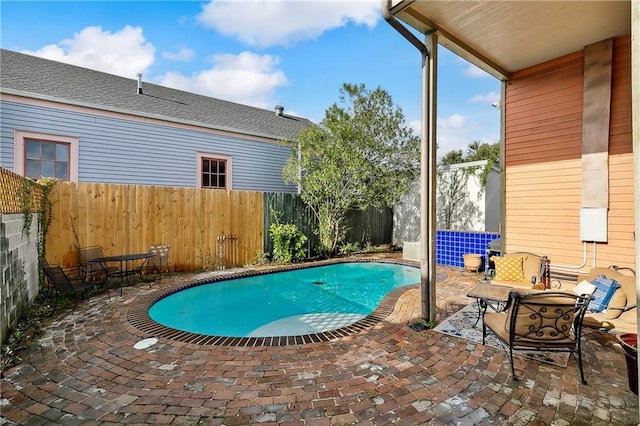 view of swimming pool with a patio