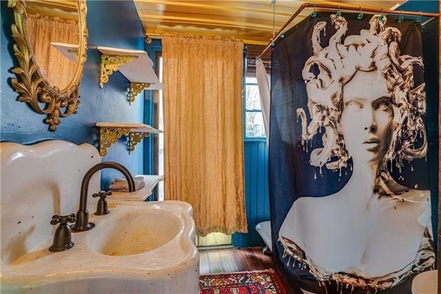 bathroom featuring sink and hardwood / wood-style flooring