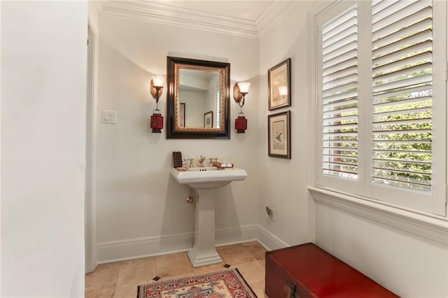 bathroom featuring tile patterned floors and ornamental molding