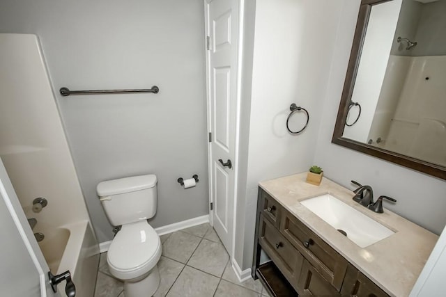 full bathroom with vanity, bathtub / shower combination, tile patterned floors, and toilet