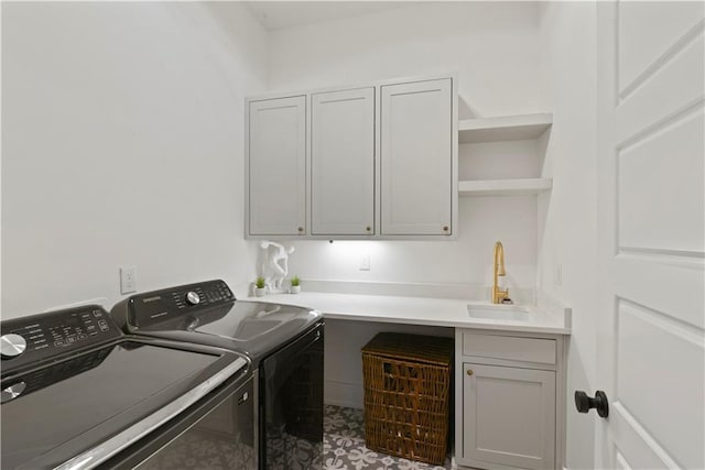 laundry room with sink, cabinets, and independent washer and dryer