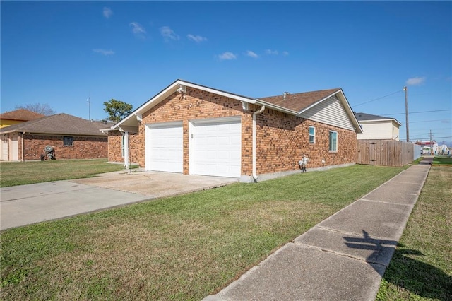 view of property exterior featuring a lawn and a garage