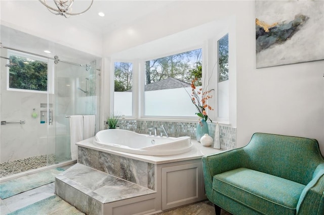 112 Bayou Perez Dr, Madisonville, LA 70447 - bathroom featuring a shower stall, a garden tub, and recessed lighting