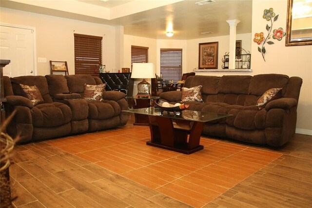 living room with hardwood / wood-style flooring