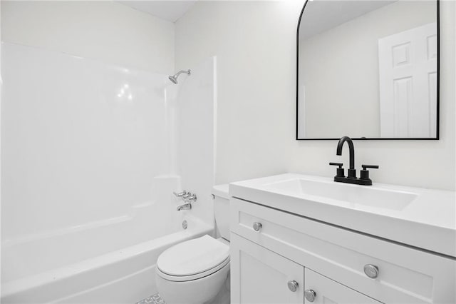 full bathroom featuring shower / washtub combination, vanity, and toilet